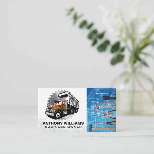 Blueprints | Construction Truck | Saw | Hand Tools Visitenkarte (Stehend Vorderseite)