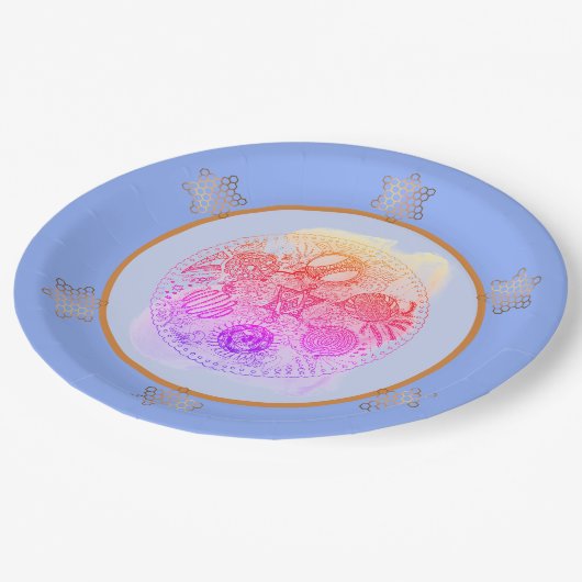 Blues Abstrakt Pessach Seder Plättchen Pappteller (Schrägansicht)
