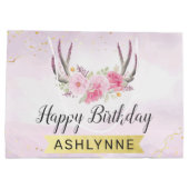 Blues-Antlers Blush Pink & Gold Girl's Birthday Große Geschenktüte (Rückseite)