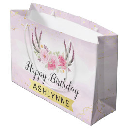 Blues-Antlers Blush Pink & Gold Girl's Birthday Große Geschenktüte