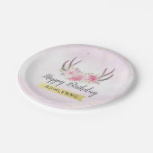 Blues-Antlers Blush Pink & Gold Girl's Birthday Pappteller (Schrägansicht)