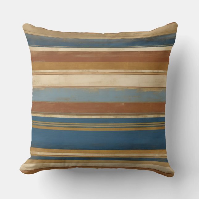 Blues beige und bronzene Streifen Kissen (Vorderseite)