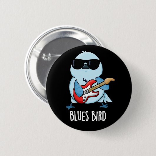 Blues Bird Funny Bluebird Pun Dark BG Button (Vorne & Hinten)
