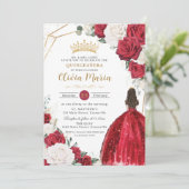 Blues Blues White Dress Princess Gold Quinceañera Einladung (Stehend Vorderseite)