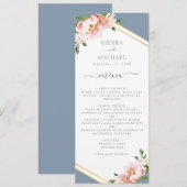 Blues Blush Gold Dusty Blue Wedding Empfang Menükarte (Vorne/Hinten)
