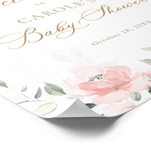 Blues Blush Gold Greenery Baby Dusche Herzlich Wil Poster (Ecke)