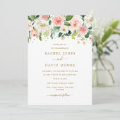 Blues Blush Gold Wedding Einladung (Stehend Vorderseite)