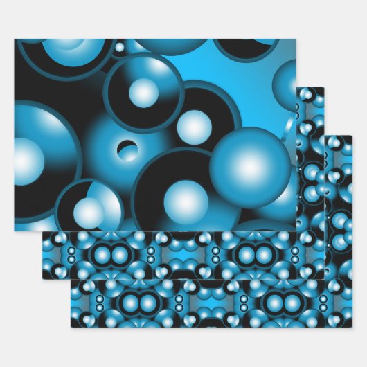 Blues Concentric Circle Orbital Abstrakt Art Geschenkpapier Set (Set)