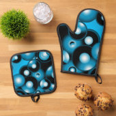 Blues Concentric Circle Orbital Abstrakt Art Ofenhandschuh & Topflappen-Set (Oben Unten)