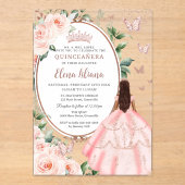 Blues Floral Brocess Rose Gold Quinceañera Acryleinladungen (Vorderseite)