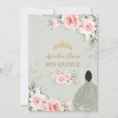 Blues Floral Sage Green Brocess Princess Quinceañe Einladung (Rückseite)