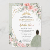 Blues Floral Sage Green Brocess Princess Quinceañe Einladung (Vorne/Hinten)