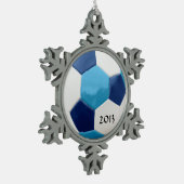 Blues Fußball Schneeflocken Zinn-Ornament (Links)