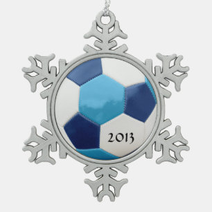 Blues Fußball Schneeflocken Zinn-Ornament