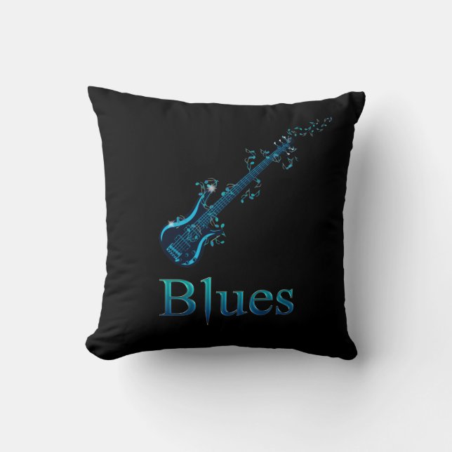 Blues-Gitarren-Schwarz-Musikthrow-Kissen Kissen (Vorderseite)