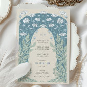 Blues, Grau und Vintage Weiß Art Déco Einladung