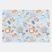 Blues Hanukkah Chanukah Watercolor Muster Menorah Geschenkpapier Set (Vorderseite 2)