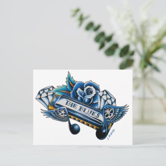 Blues Harmonica Flash Art Postkarte (Stehend Vorderseite)