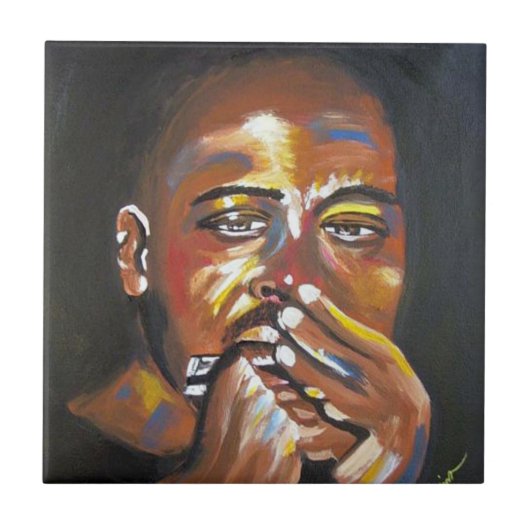 Blues Harmonica Musician American Art Tile Fliese (Vorderseite)