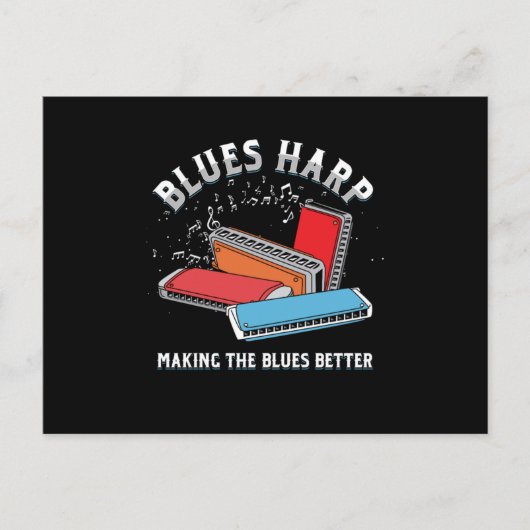 Blues Harp Harmonica Instrument Akustik Band Gesch Postkarte (Vorderseite)