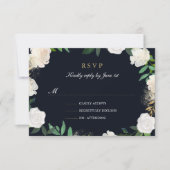 Blues Leaf Blush Navy Gold Hochzeit RSVP (Vorderseite)