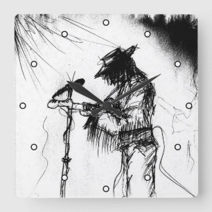 Blues Music Guitar Player und Band auf Bühne Dots Quadratische Wanduhr
