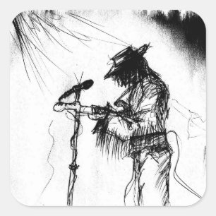 Blues Music Guitar Player und Band auf Bühne Quadratischer Aufkleber