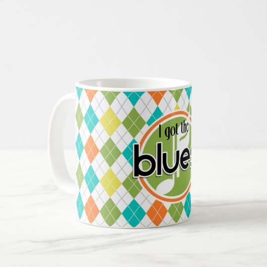 Blues-Musik; Buntes Rauten-Muster Kaffeetasse (Vorderseite Links)