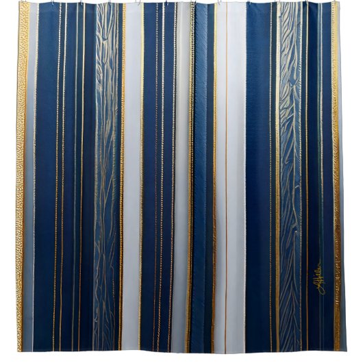 Blues Stripes Blue White Duschvorhang (Vorderseite)