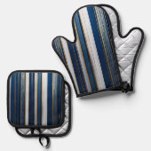 Blues Stripes Blue White Ofenhandschuh & Topflappen-Set (Vorderseite/Rückseite)