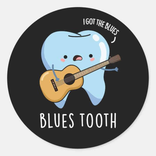 Blues Tooth Funny Dental Music Pub Dark BG Runder Aufkleber (Vorderseite)