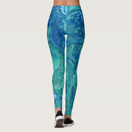 Blues-u. Grüntöne-abstrakte Leggings - "Atlantis " (Rückseite)