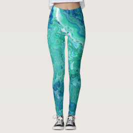 Blues-u. Grüntöne-abstrakte Leggings - "Atlantis "