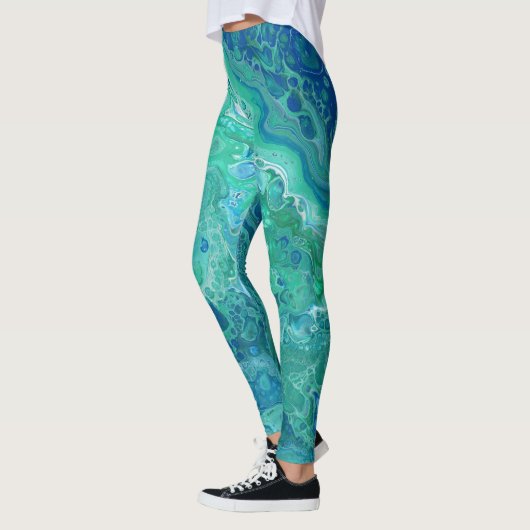 Blues-u. Grüntöne-abstrakte Leggings - "Atlantis " (Links)