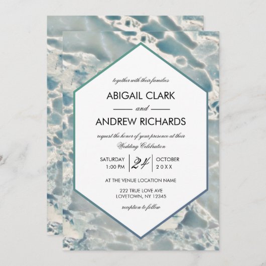 Blues über Hochzeiten von Beach Sea Glass Einladung (Vorne/Hinten)