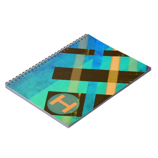 Blues über mit Monogramm Abstrakte Weaver Stripes Notizblock (Linke Seite)