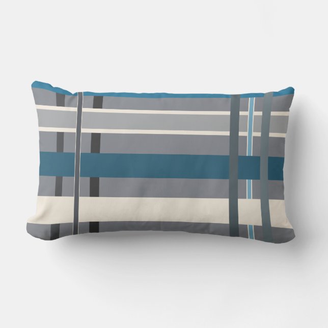 Blues und Graustreifen Lendenkissen (Vorderseite)