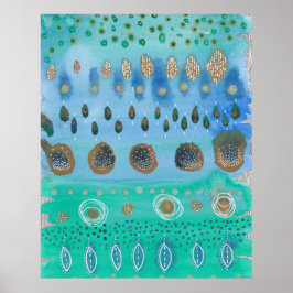 Blues und Grüntöne, Originalkunst der gemischten M Poster