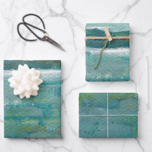 Blues und Teals Abstrakte Abstrakte Strandküste Geschenkpapier Set