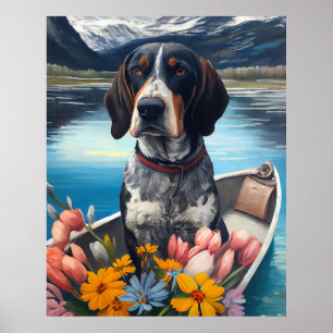 Bluetick Coonhound auf einem Paddel: Ein landschaf Poster