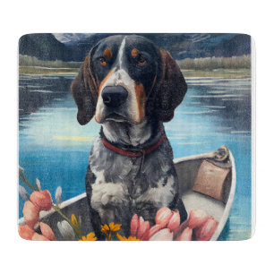 Bluetick Coonhound auf einem Paddel: Ein landschaf Schneidebrett