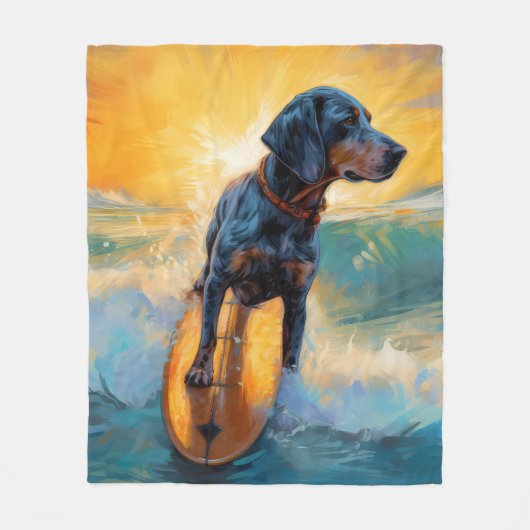 Bluetick Coonhound Beach Surfmalerei Fleecedecke (Vorderseite)