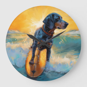 Bluetick Coonhound Beach Surfmalerei Große Wanduhr
