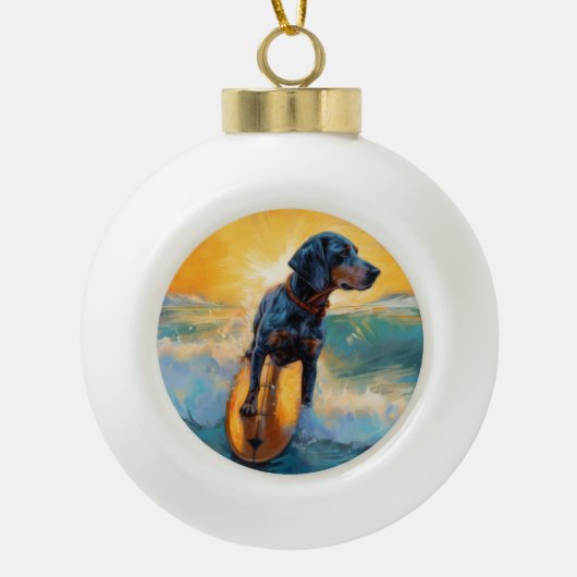 Bluetick Coonhound Beach Surfmalerei Keramik Kugel-Ornament (Vorderseite)