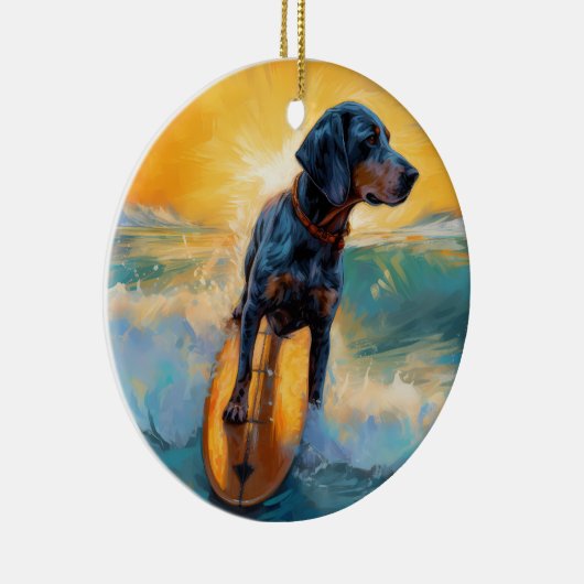 Bluetick Coonhound Beach Surfmalerei Keramik Ornament (Rechts)