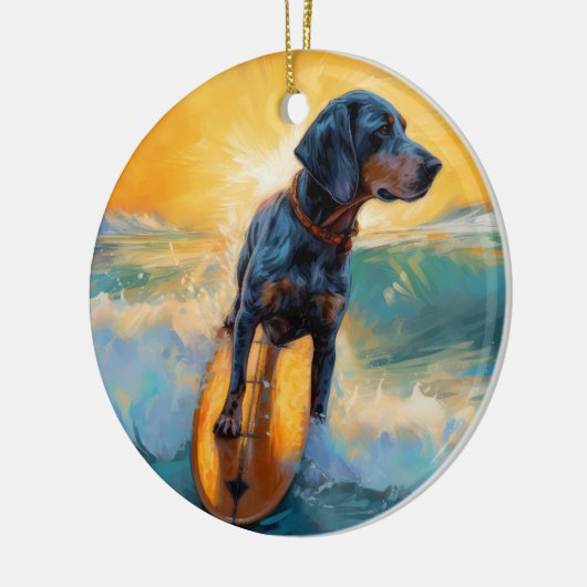 Bluetick Coonhound Beach Surfmalerei Keramik Ornament (Links)