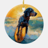 Bluetick Coonhound Beach Surfmalerei Keramik Ornament (Hinten)