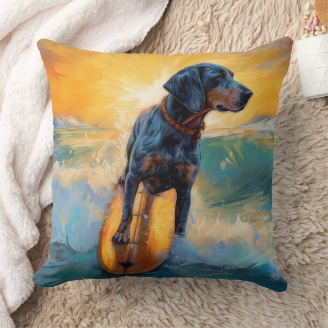 Bluetick Coonhound Beach Surfmalerei Kissen (Decke)