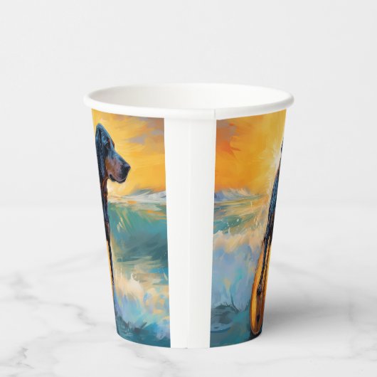 Bluetick Coonhound Beach Surfmalerei Pappbecher (Rechts)