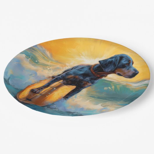 Bluetick Coonhound Beach Surfmalerei Pappteller (Schrägansicht)